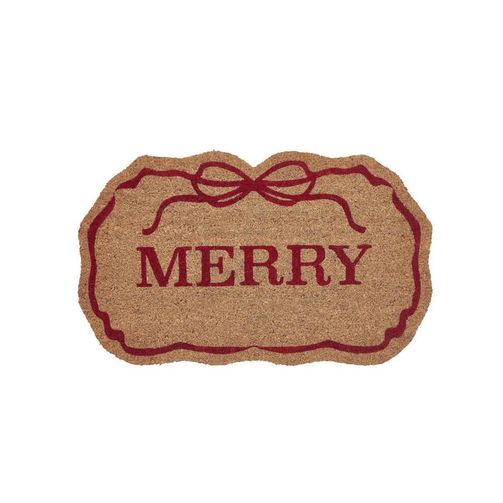 My Texas House Natural/Red Merry Ribbon Outdoor Coir Doormat, 18x30